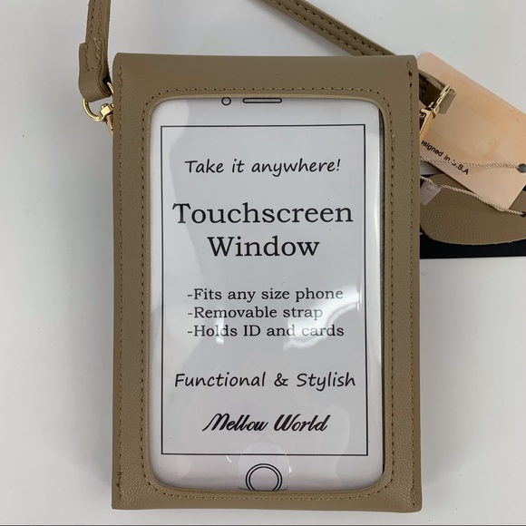 Mellow World NWT Taupe Cross Body Cell Phone Touchscreen Window Wallet Purse - Picture 14 of 14
